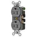 Hubbell Wiring Device-Kellems Straight Blade Devices, Weather Resistant Receptacles, Duplex, Commercial/Industrial Grade, 2-Pole 3-Wire Grounding, 15A 125V, 5-15R, Gray 5262GYWR